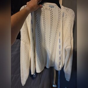 Hollister White With Light Blue Open Front Cardigan